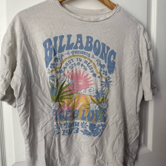 Billabong Vintage Graphic Tee in Cream with Blue and Pink - Picture 2 of 5
